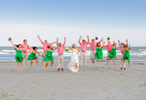 "Wedding party jumping into the air - Kingston Plantation - North Myrtle Beach" by Ryan Smith Photography